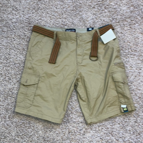iron company Shorts Iron Co Nwt Khaki Cargo Shorts With Belt Mens